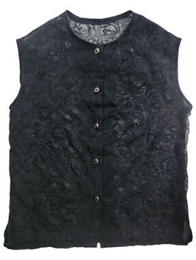 Vintage Black Floral Lace Button Up Vest